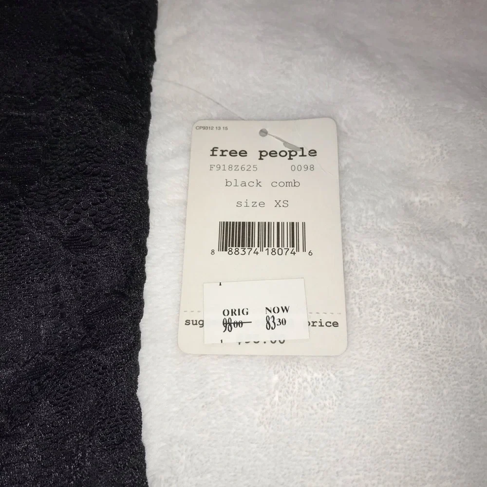 NEW Free People Black Lace Dress with Flocked Navy Blue Velvet Size XS - Picture 15 of 15